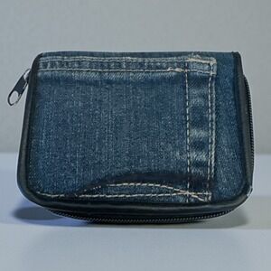 Small Denim Zipper Around Wallet Upcycled Old Jeans Fabric
